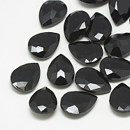 Pointed Back Glass Rhinestone Cabochons, Faceted, teardrop, Jet, 25x18x8mm(RGLA-T081-18x25mm-02)