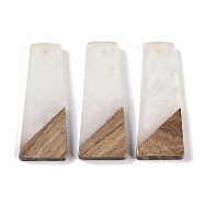 Resin & Wood Pendants, Trapezoid Charms, White, 38x15x3.5mm, Hole: 2mm(WOOD-F015-04D)