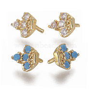 Brass Micro Pave Cubic Zirconia Cabochons, Crown, Golden, Mixed Color, 6x5.5x2mm, Pin: 0.9mm(ZIRC-F103-28-G)