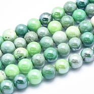 Electroplate Natural Green Grass Agate Beads Strands, Round, 8mm, Hole: 1mm, about 50pcs/strand, 15.7 inch(G-K256-07-8mm)