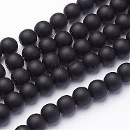Synthetic Black Stone Beads Strands, Dyed, Round, Frosted, Black, 8mm, Hole: 1mm, about 48pcs/strand, 16 inch(G508-6)