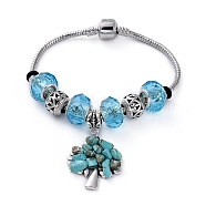 Brass European Style Bracelets, with Handmade Glass European Beads, Tibetan Style Alloy Pendants & Beads, Synthetic Turquoise Chip Beads, Tree, 7-1/2 inch(192mm)
(BJEW-JB04981-02)