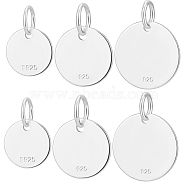 6Pcs 3 Size 925 Sterling Silver Pendants, Flat Round Charms, with Jump Rings with 925 Stamp, Silver, 8~12x0.6mm, Hole: 2~3mm, 2Pcs/size(STER-BBC0005-38S)