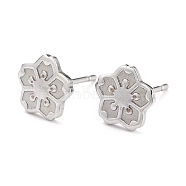 304 Stainless Steel Stud Earring Settings, Flower, Stainless Steel Color, 8x12x1mm, Pin: 0.8mm(STAS-O146-02P)
