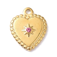 Ion Plating(IP) 304 Stainless Steel Pendants, with Rhinestone, Heart, Golden, 21x17x3.5mm, Hole: 2mm(STAS-O150-03G)