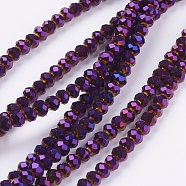 Faceted Rondelle Electroplate Glass Beads Strands, Purple Plated, 3x2mm, Hole: 1mm, about 165~169pcs/strand, 15~16 inch(38~40cm)(X-EGLA-D020-3x2mm-84)