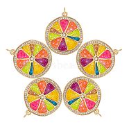 5Pcs Eco-Friendly Brass Micro Pave Cubic Zirconia with Enamel Pendants, Long-Lasting Plated, Lead Free & Cadmium Free & Nickel Free, Real 18K Gold Plated, Flat Round, Colorful, 25x22x2mm, Jump Ring: 5x0.5mm, 3mm Inner Diameter(KK-SZ0005-71)