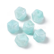 Opaque Acrylic Beads, with Glitter Powder, AB Color, Faceted, Polygon, Aquamarine, 12.7x15.5x15.5mm, Hole: 4mm(OACR-C008-09A)