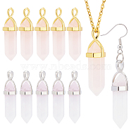 12Pcs 2 Style Natural Rose Quartz Double Terminated Pointed Pendants, with Random Golden Alloy Pendant Hexagon Bead Cap Bails, Bullet, 6pcs/style(G-BC0001-07)