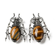 Dual-use Items Alloy Brooch, with Natural Tiger Eye, Spider, 49.5x35.5x15~16mm, Hole: 4x2.5mm(JEWB-C026-05J-AS)