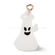 Halloween Theme Opaque Resin Pendants, with Light Gold Tone Alloy Findings, Ghost with Hat, WhiteSmoke, 21x11.5mm, Hole: 1.5mm(CRES-B005-08B)