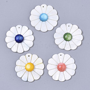 Natural Freshwater Shell Pendants, Dyed, Flower, Mixed Color, 30x5~6mm, Hole: 1.2mm(SHEL-S276-71)
