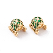 Real 18K Gold Plated Brass European Beads, Large Hole Beads, with Enamel, Long-Lasting Plated, Carriage, Green, 12x9x11mm, Hole: 4.2mm(OPDL-L018-C01)