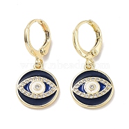 Evil Eye Real 18K Gold Plated Brass Dangle Leverback Earrings, with Enamel and Cubic Zirconia, Horse Eye, 28.5x13mm(EJEW-L269-011G-02)