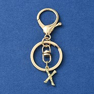 Alloy Initial Letter Charm Keychains, with Alloy Clasp, Golden, Letter X, 8.5cm(KEYC-YW00006-24)