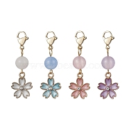 Alloy Enamel Flower Pendant Decorations, Natural Malaysia Jade Beads and Lobster Claw Clasps Charms, Mixed Color, 41mm(HJEW-JM01599)