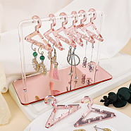 Acrylic Earrings Display Stands, Clothes Hangers Shaped Dangle Earring Organizer Holder, with 8Pcs Mini Hangers, Misty Rose, 6x15x12cm(PAAG-PW0009-02C)