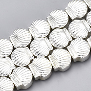Electroplate Non-magnetic Synthetic Hematite Beads Strands, Scallop Shell Shape, Silver Plated, 8x9x4mm, Hole: 1mm, about 50pcs/strand, 15.9 inch(X-G-T061-181S)