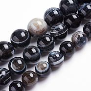 Natural Black Striped Agate/Banded Agate Beads Strands, Eye Agate Beads, Dyed & Heated, Round, 8~8.5mm, Hole: 1mm, about 48pcs/strand, 15.7 inch(40cm)(G-J359-01-8mm)