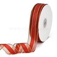 Solid Color Organza Ribbons, Golden Wired Edge Ribbon, for Party Decoration, Gift Packing, FireBrick, 1"(25mm), about 50yard/roll(45.72m/roll)(ORIB-E005-A11)