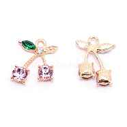 Alloy Rhinestone Pendants, Cadmium Free & Lead Free, Cherry, Light Gold, Light Rose, 19x15x5mm, Hole: 2mm(ALRI-TAC0002-06C-RS)