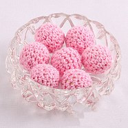 Handmade Woolen Macrame Wooden Pom Pom Ball Beads, for Baby Teether Jewelry Beads DIY Necklace Bracelet, Pearl Pink, 20mm(MAKN-PW0001-048D)
