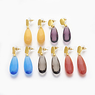 Brass Stud Earrings, with Glass, teardrop, Golden, Mixed Color, 52.5mm, Pin: 0.7mm(EJEW-O083-06G)
