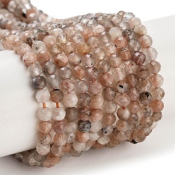 Natural Sunstone Beads Strands, Faceted, Round, 3mm, Hole: 0.7mm, about 120~130pcs/strand, 15.35~15.59 inch(39~39.6cm)(G-L597-C01-01)