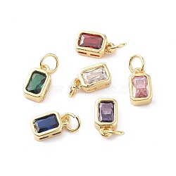 Glass Charms, with Real 18K Gold Plated Brass Findings and Jump Rings, Rectangle, Mixed Color, 10x5.5x3mm, Hole: 3.5mm(ZIRC-F131-17G)