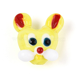 Handmade Lampwork Beads, Mouse, Yellow, 19~21x19~21x11~13mm, Hole: 1.8mm(LAMP-N034-08B)