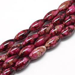 Baking Painted Glass Beads Strands, Swirl Glass Beads, Oval, Indian Red, 22x10~10.5mm, Hole: 1.5~2.5mm, about 35~37pcs/strand, 30.31 inch(77cm)(DGLA-S115-22x10mm-S33)