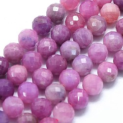 Natural Ruby Beads Strands, Faceted, Round, 7~7.5mm, Hole: 0.8mm, about 54~55pcs/strand, 15.04~15.24 inch(38.2~38.7cm)(G-G106-C11-06)