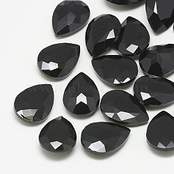 Pointed Back Glass Rhinestone Cabochons, Faceted, teardrop, Jet, 25x18x8mm(RGLA-T081-18x25mm-02)