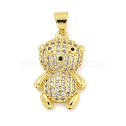 Brass Micro Pave Cubic Zirconia Pendants, Real 18K Gold Plated, Bear, Clear, 21x13x6mm, Hole: 3x5mm(KK-R159-20A-G)