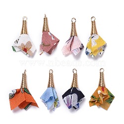 Cloth Pendants, with Iron Findings, Flower, Golden, Mixed Color, 36~40x22~26mm, Hole: 3mm(FIND-S300-08)