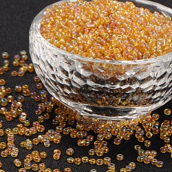 6/0 Round Glass Seed Beads, Transparent Colours Rainbow, Round Hole, Goldenrod, 6/0, 4mm, Hole: 1.5mm, about 500pcs/50g, 50g/bag, 18bags/2pounds(SEED-US0003-4mm-162B)