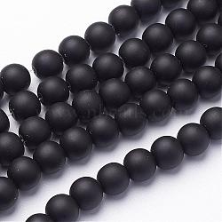 Synthetic Black Stone Beads Strands, Round, Frosted, Black, 8mm, Hole: 1mm, about 48pcs/strand, 14.5~15 inch(G508-6)
