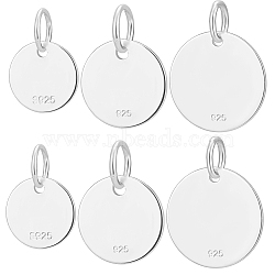 6Pcs 3 Size 925 Sterling Silver Pendants, Flat Round Charms, with Jump Rings with 925 Stamp, Silver, 8~12x0.6mm, Hole: 2~3mm, 2Pcs/size(STER-BBC0005-38S)