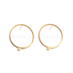 201 Stainless Steel Stud Earring Findings, with Horizontal Loop and 316 Stainless Steel Pin, Ring, Real 24K Gold Plated, 27.5x25mm, Hole: 1.4mm, Pin: 0.7mm(X-STAS-K241-12G)