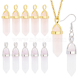 12Pcs 2 Style Natural Rose Quartz Double Terminated Pointed Pendants, with Random Golden Alloy Pendant Hexagon Bead Cap Bails, Bullet, 6pcs/style(G-BC0001-07)