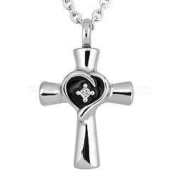 Women's Stainless Steel Heart Cross Memorial Urn Necklace for Ashes, Stainless Steel Color, 15.75~19.69 inch(40~50cm) (PW-WG3981C-01)