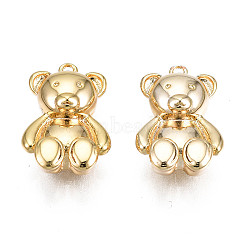Brass Charms, Cadmium Free & Nickel Free & Lead Free, Bear, Real 18K Gold Plated, 14x9x4.5mm, Hole: 0.9mm(X-KK-N231-236)