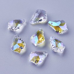 Faceted Glass Pendants, Leaf, Clear AB, 16x11x6mm, Hole: 1.5mm(GLAA-F068-C27-01)