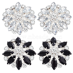 AHADERMAKER 4Pcs 2 Colors Zinc Alloy Rhinestone Ornament Accessories, Flower, Mixed Color, 38~39x12.5mm, Hole: 1mm, 2pcs/color(DIY-GA0005-93)