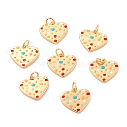 Brass Micro Pave Clear Cubic Zirconia Pendants, Long-Lasting Plated, with Jump Ring and Enamel, Heart, Real 18K Gold Plated, 14x15.5x1.5mm, Hole: 3.8mm, jump ring: 5x0.6mm.(ZIRC-J024-14G)