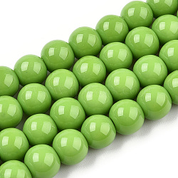 Opaque Solid Color Glass Beads Strands, Round, Lime Green, 8~8.5mm, Hole: 1.5mm, about 51~53pcs/strand, 14.96 inch~15.55 inch(38~39.7cm)(GLAA-T032-P8mm-06)