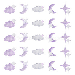 100Pcs Resin Cabochons, Nail Art Decoration Accessories, Cloud & Moon, Lilac, 5~12x8.5~11x2~3.5mm(MRMJ-TA0001-52)