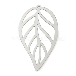 201 Stainless Steel Pendants, Etched Metal Embellishments, Leaf Charm, Stainless Steel Color, 35.5x20x0.2mm, Hole: 1.2mm(STAS-D023-04P)