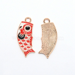Aolly Enamel Pendants, Diy Earrings making, Fishnobori, Golden, 34x13.5x1.2mm, Hole: 2.5mm(ENAM-WH0047-52G-B)