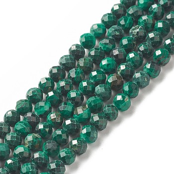 Natural Malachite Beads Strands, Faceted, Round, 4.5x4mm, Hole: 0.7mm, about 92pcs/strand, 15.35 inch(39cm)